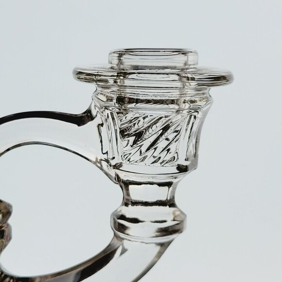 Vintage Indiana Glass Double Candle Holder, Elegant Etched Floral, c.1939-47 USA - Picture 3 of 10